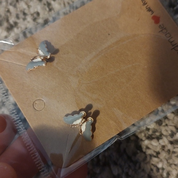 Gray Butterfly Stud Earrings - Picture 3 of 3